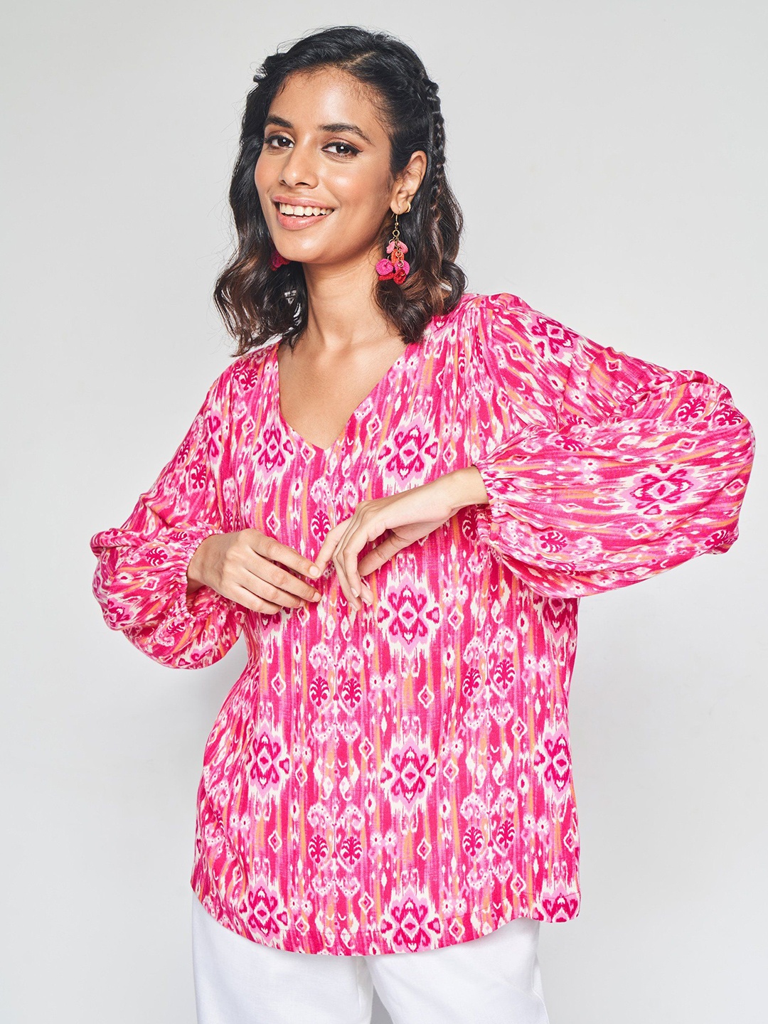 

DressBerry Embellished Print Top, Pink