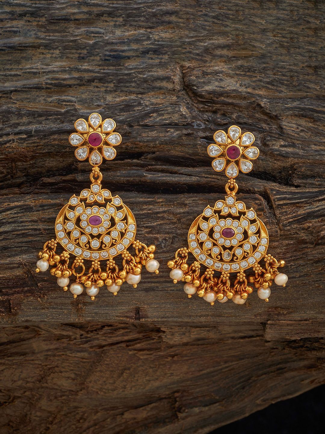 

Kushal's Fashion Jewellery 92.5 Pure Silver Gold-Plated Stone Studded & Beaded Earrings