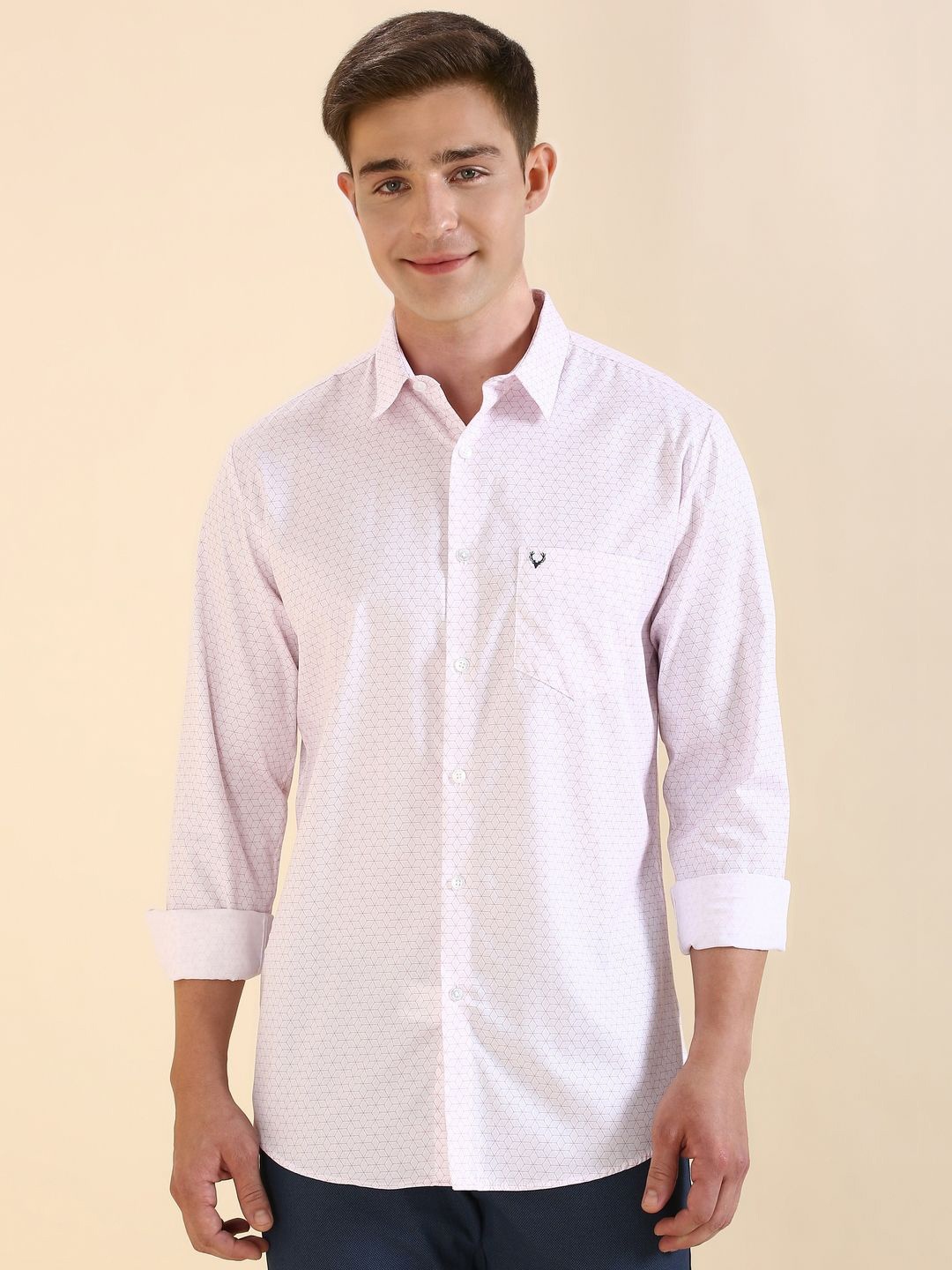 

Allen Solly Men Slim Fit Spread Collar Geometric Printed Cotton Formal Shirt, Pink