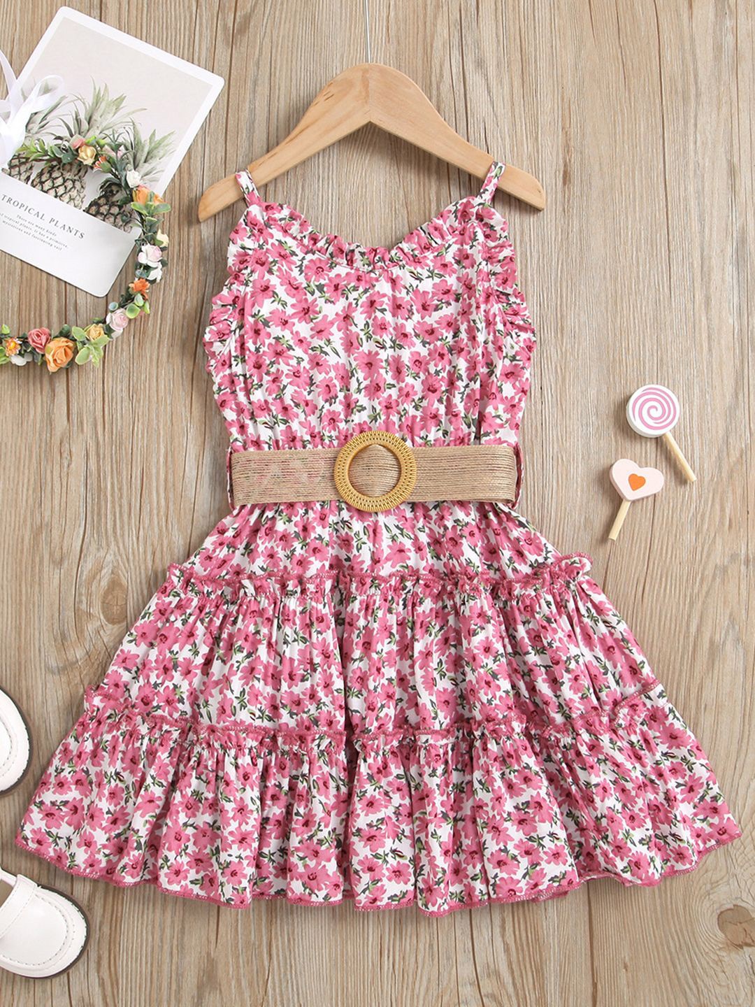 

YK Floral Print Fit & Flare Dress, Pink