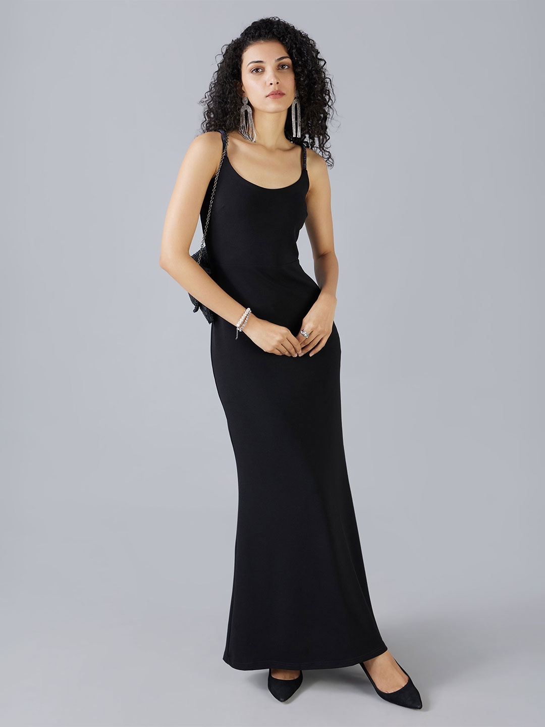 

MISH X Women Shoulder Straps Maxi Dress, Black