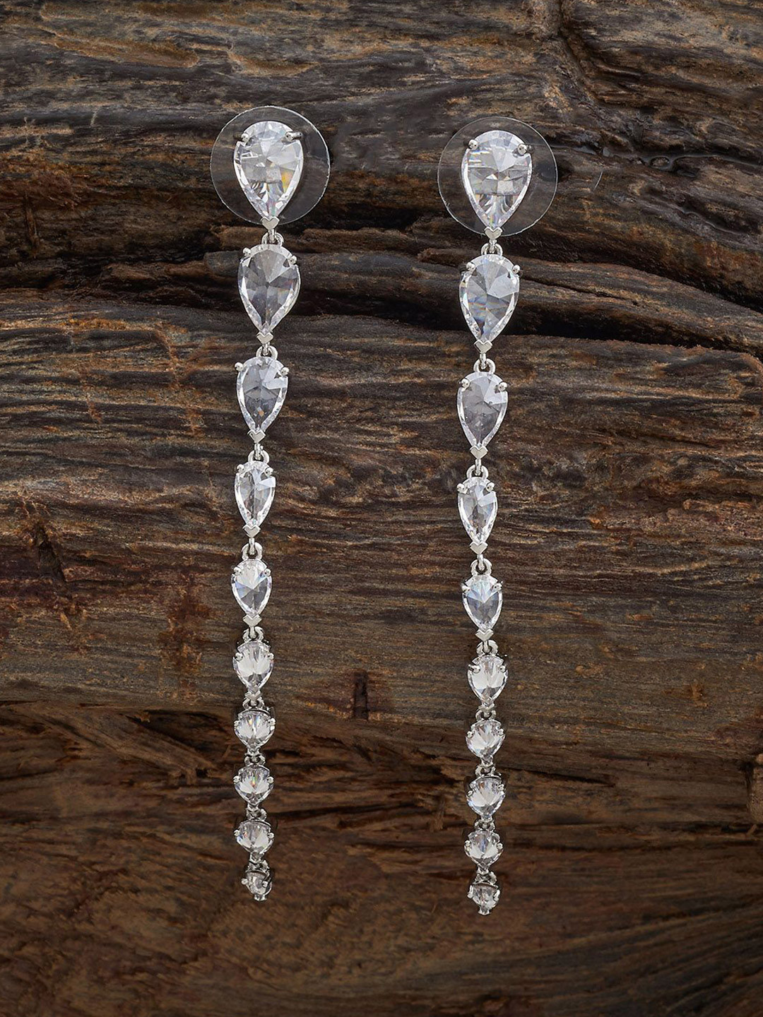 

Kushal's Fashion Jewellery Rhodium-Plated Zircon Classic Drop Earrings, Silver