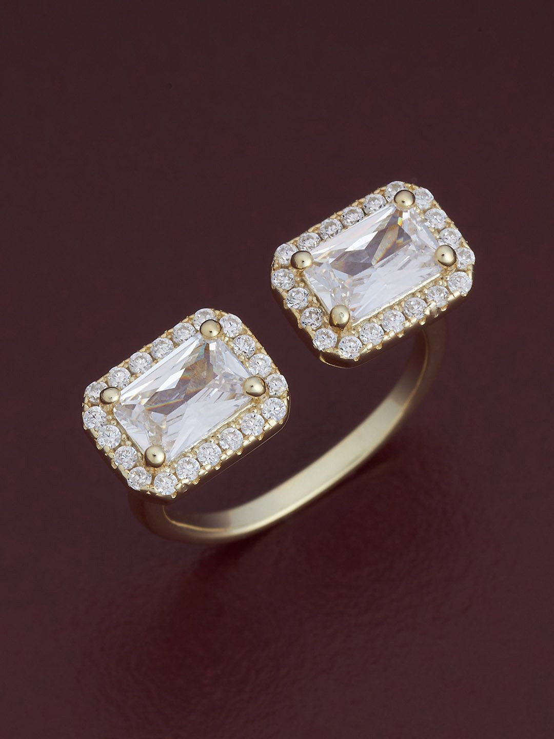 

Kushal's Fashion Jewellery Sterling Silver Gold-Plated CZ Studded Adjustable Finger Ring