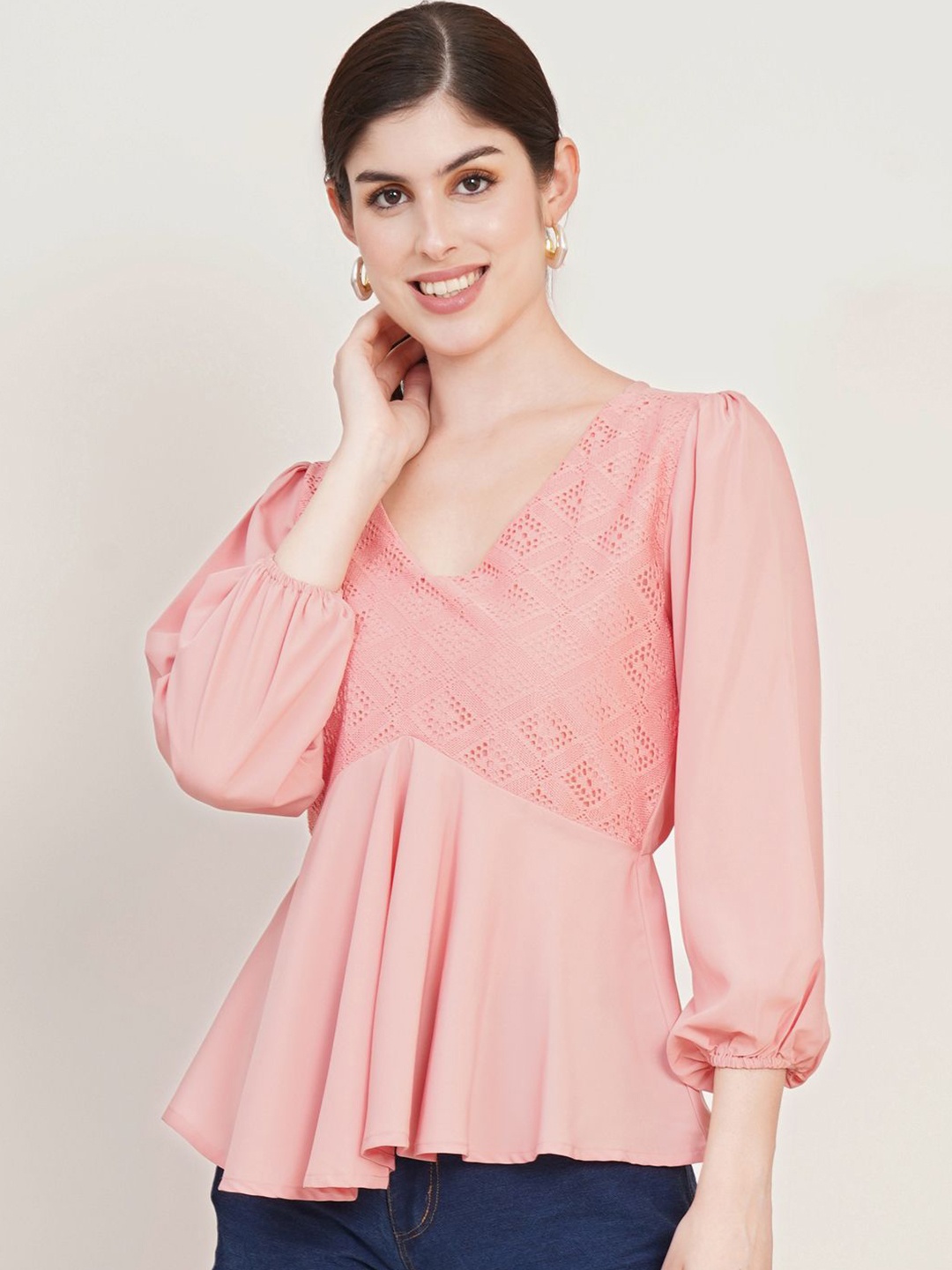 

Moda Rapido Puff Sleeve Crepe Top, Pink