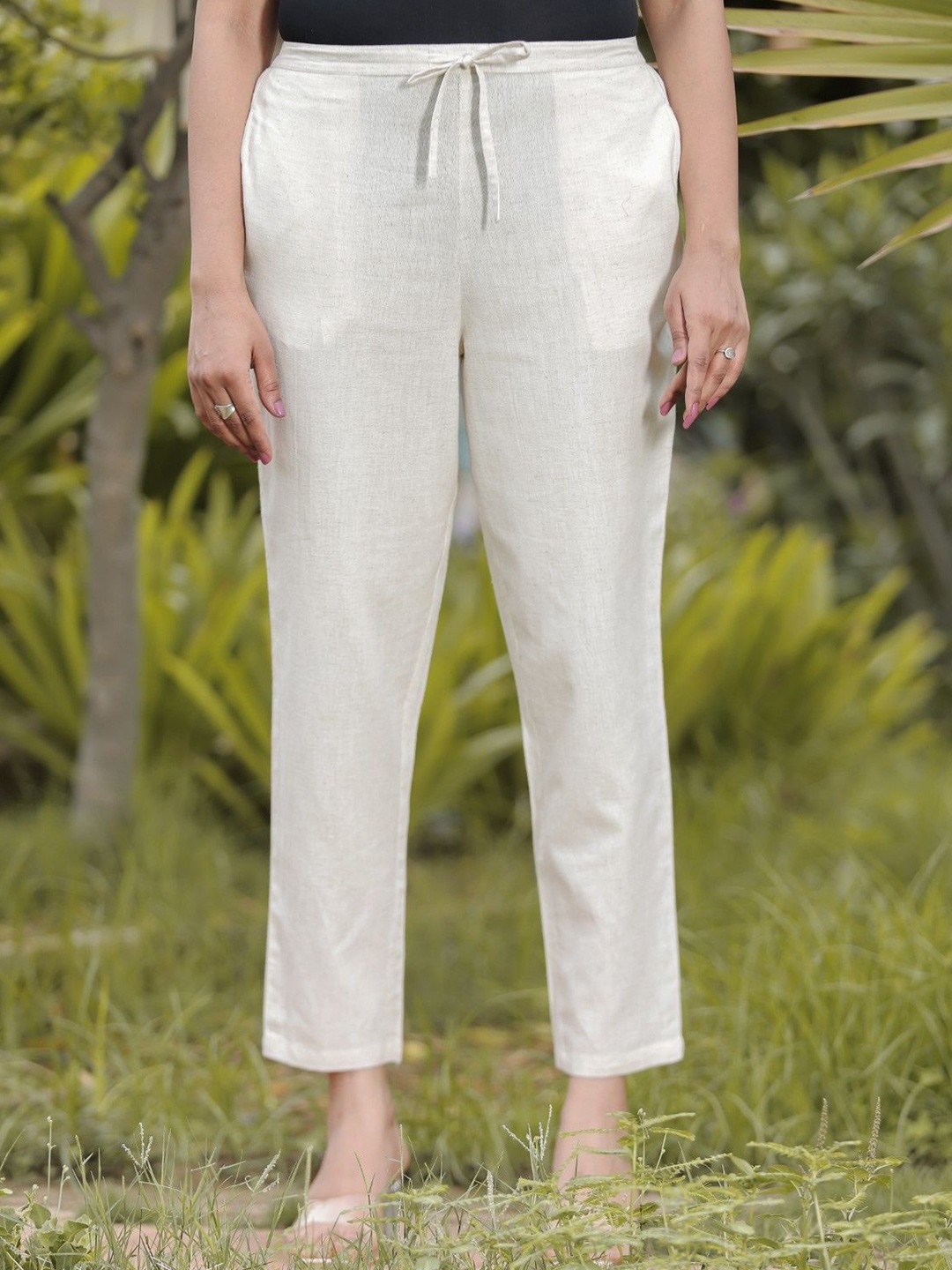 

Aramya Women Linen Ethnic Palazzos, Cream