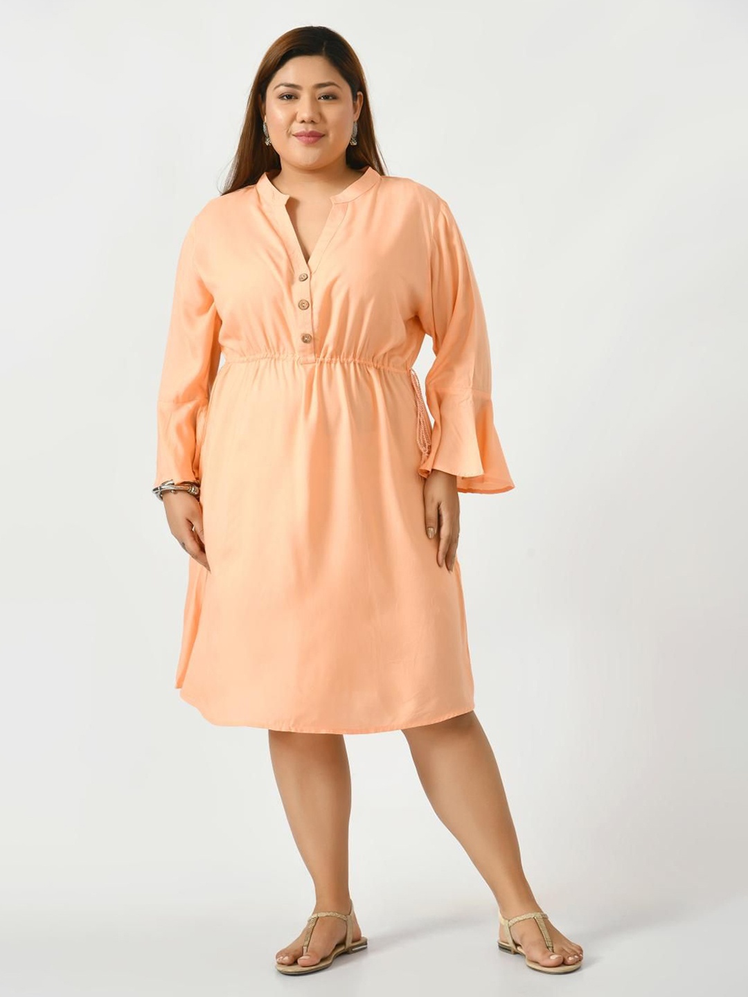 

VAAMII Women Plus Size Bell Sleeve A-Line Dress, Peach