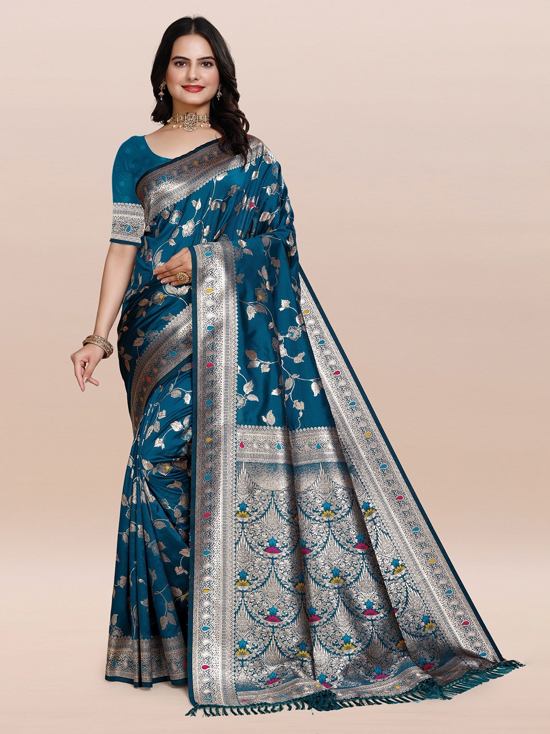 

TORONFRAS Woven Design Zari Banarasi Saree, Teal