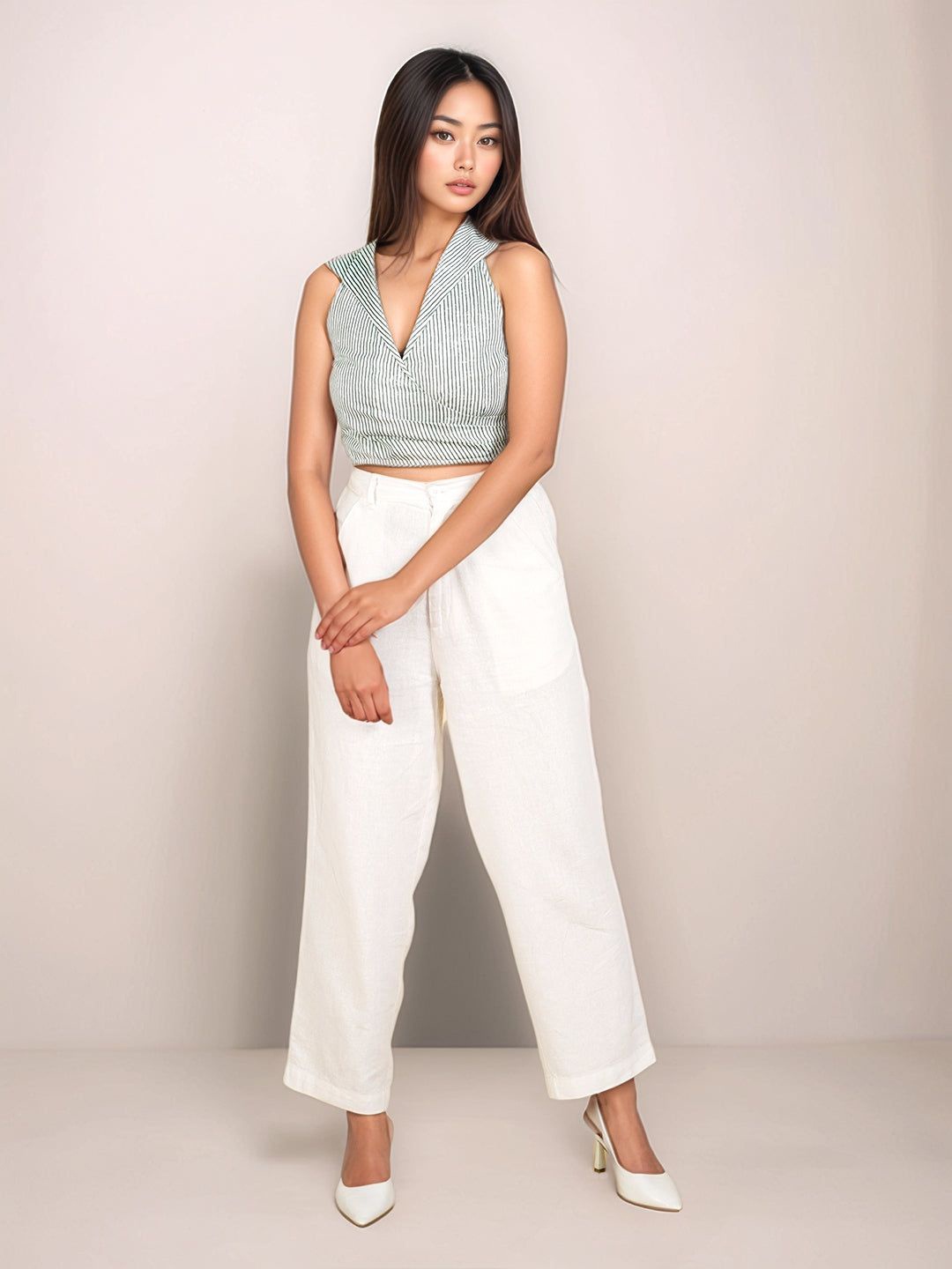 

Zink London Green Stripes Slim Fit Crop Top