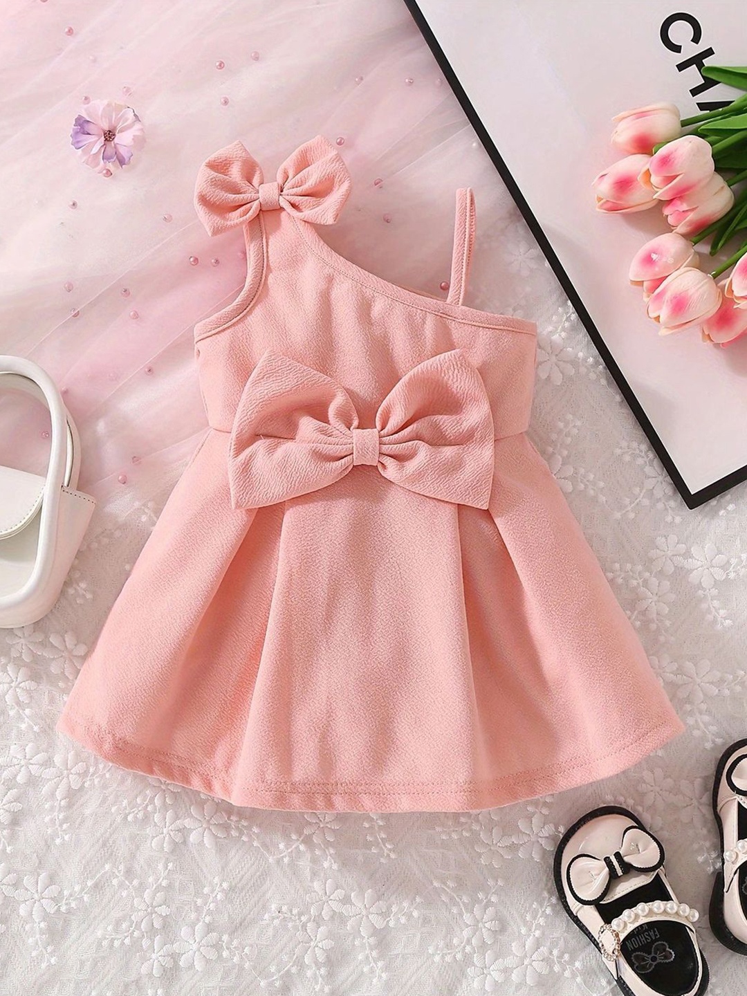 

YK Bow Detailed Peplum Dress, Peach