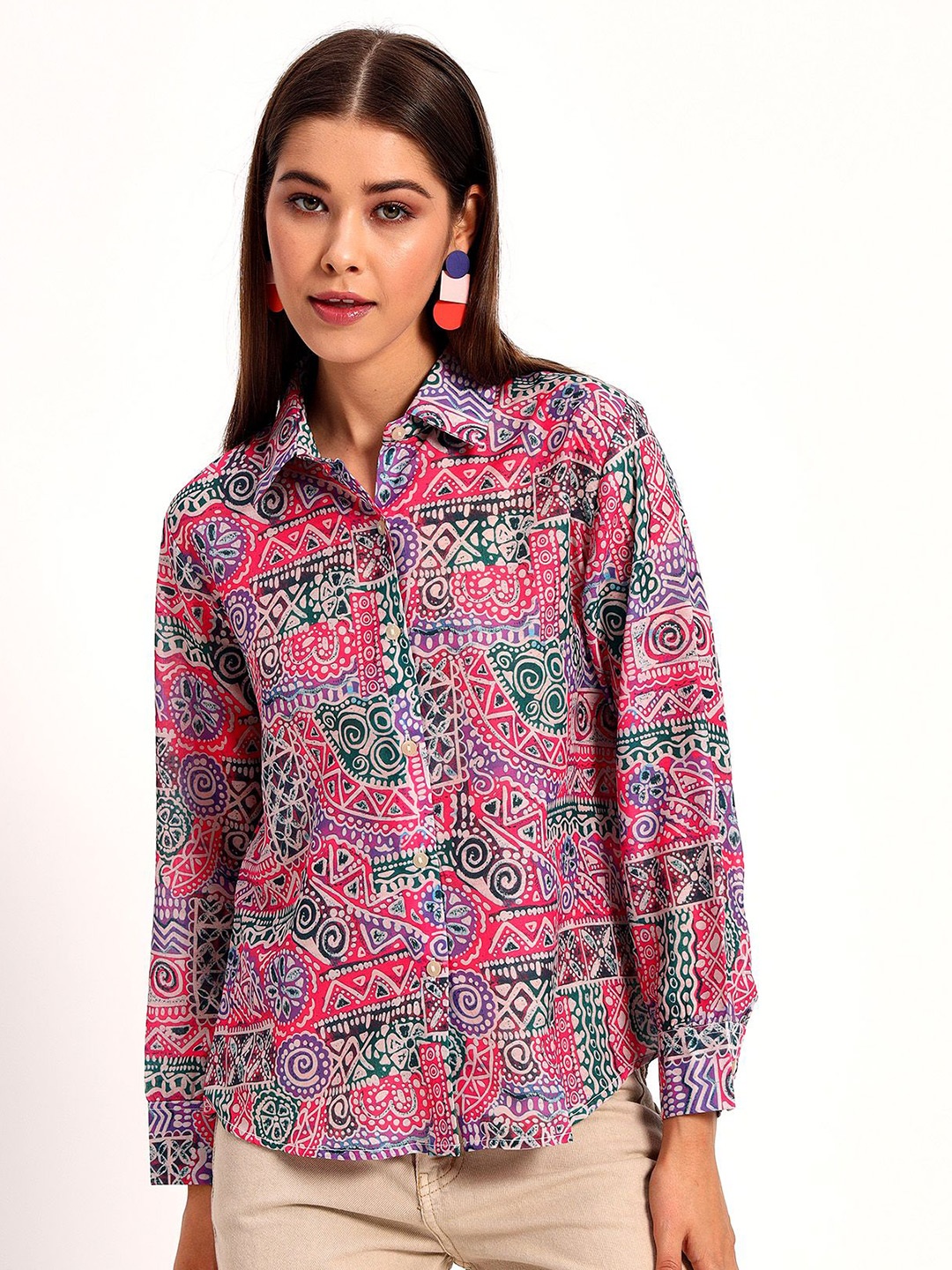 

Peikh Women Classic Floral Opaque Printed Casual Shirt, Pink