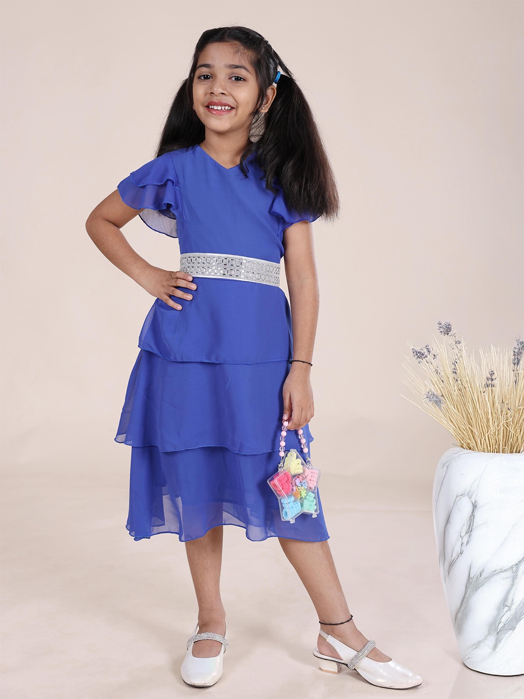 

KiddoPanti Girls Layered Fit & Flare Dress, Blue