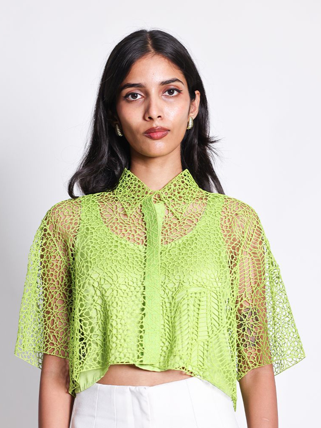 

Arya Giri Women Classic Opaque Printed Casual Shirt, Lime green