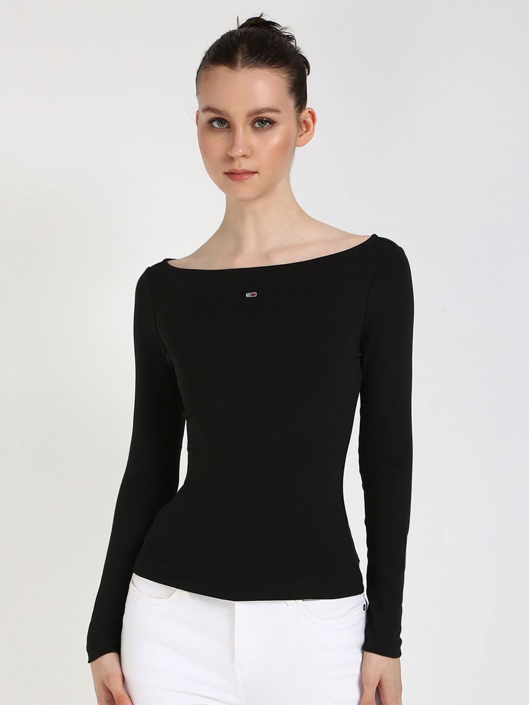 

Tommy Hilfiger Women Boat Neck Long Sleeves Fitted Top, Black