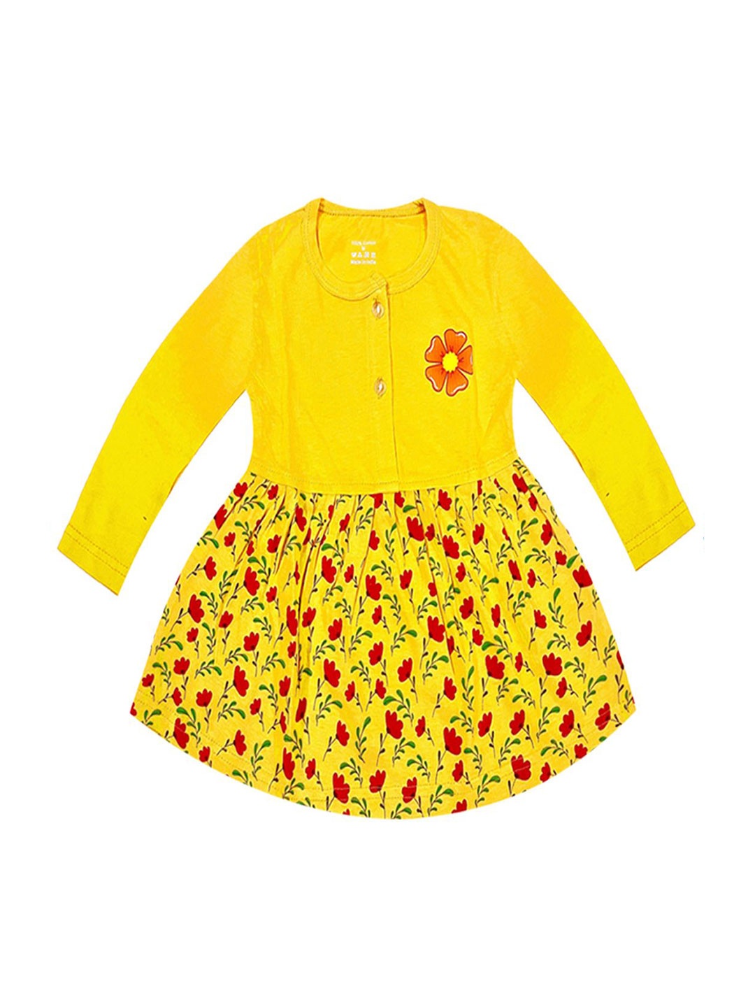 

KidzzCart Girls Cotton Floral Printed Fit & Flare Dress, Yellow