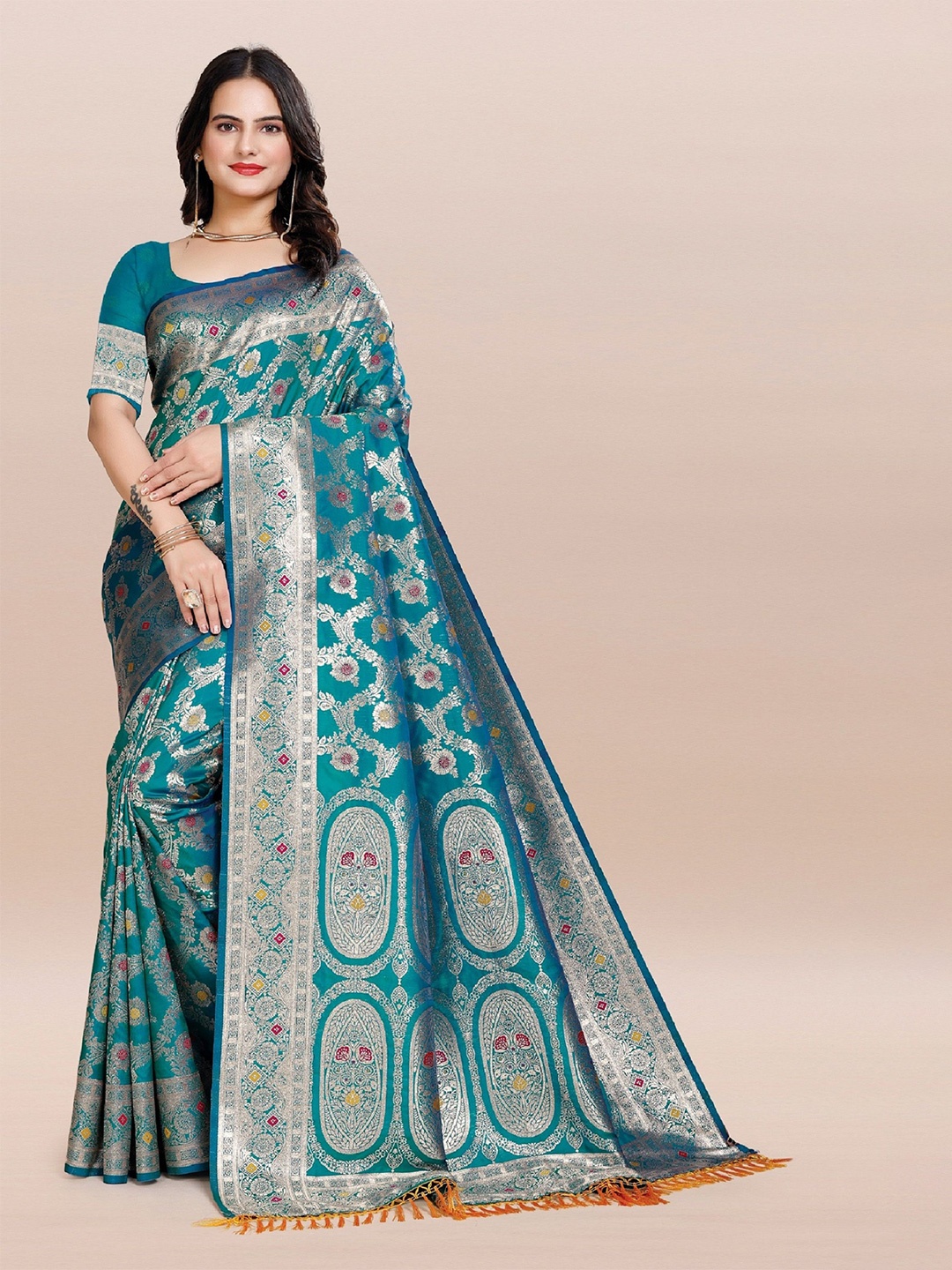 

TORONFRAS Woven Design Zari Banarasi Saree, Turquoise blue