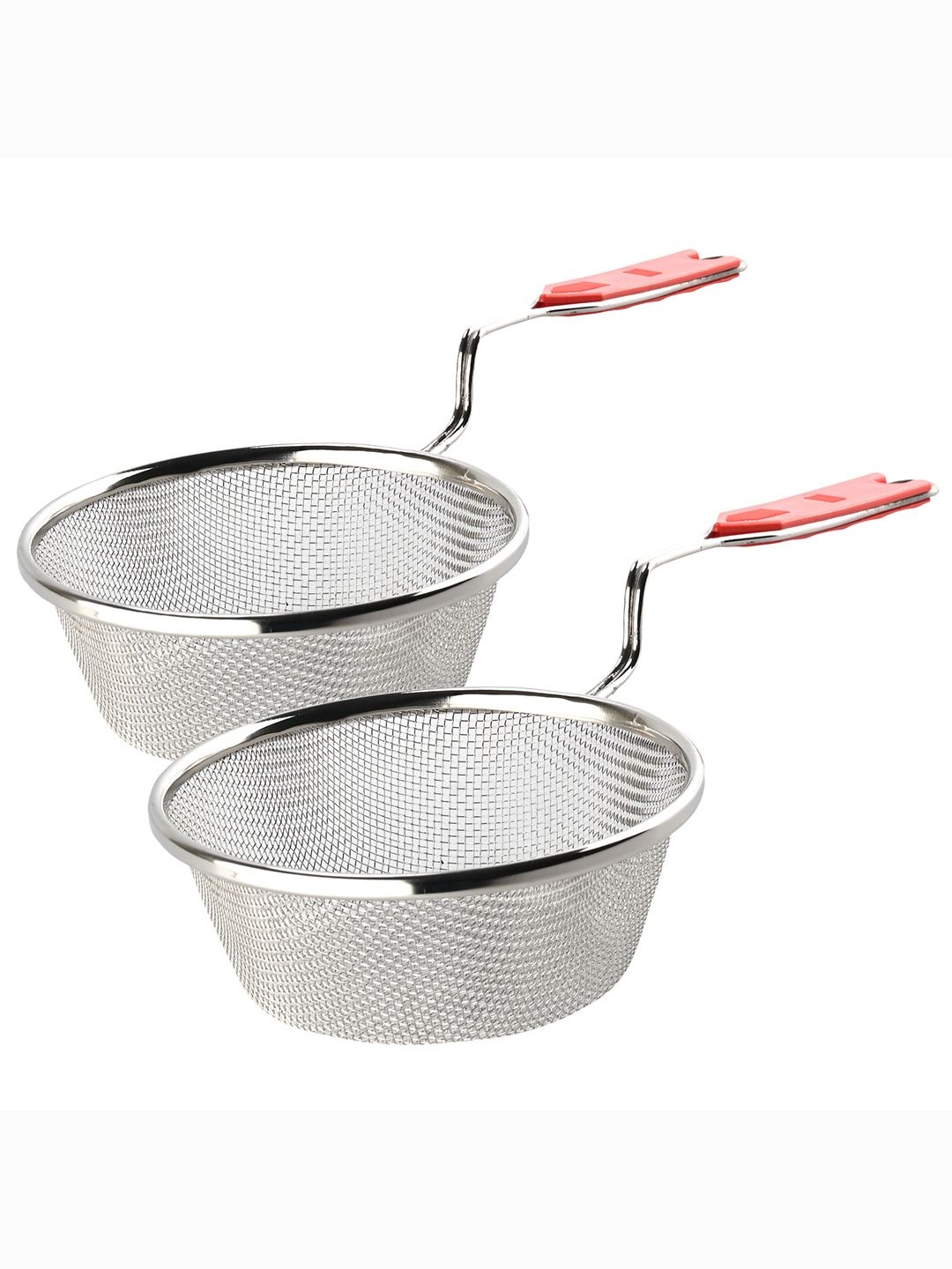

Kuber Industries Silver-Toned & Red 2 Pieces Stainless Steel Strainers