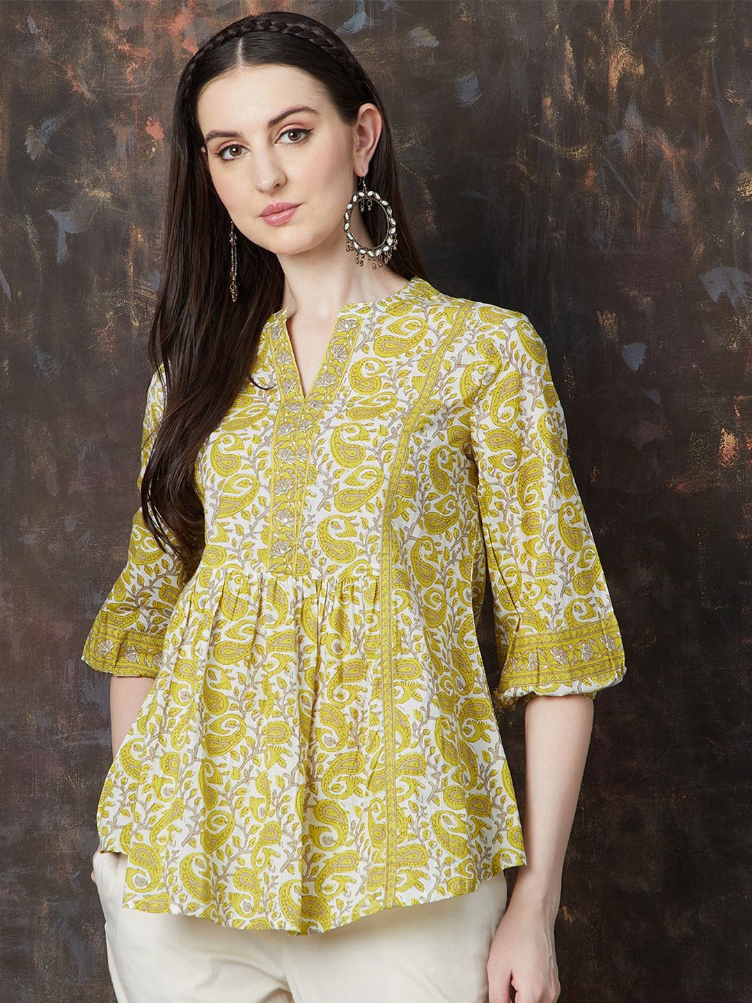 

Melange by Lifestyle Women Printed Cotton Tunic, Yellow