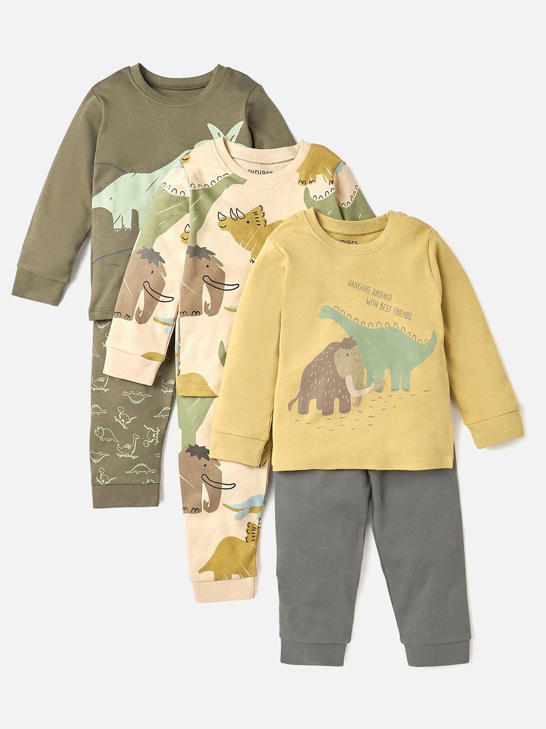 

Juniors by Babyshop Boys Pack Of 3 Printed Pure Cotton Sweatshirt With Joggers, Yellow