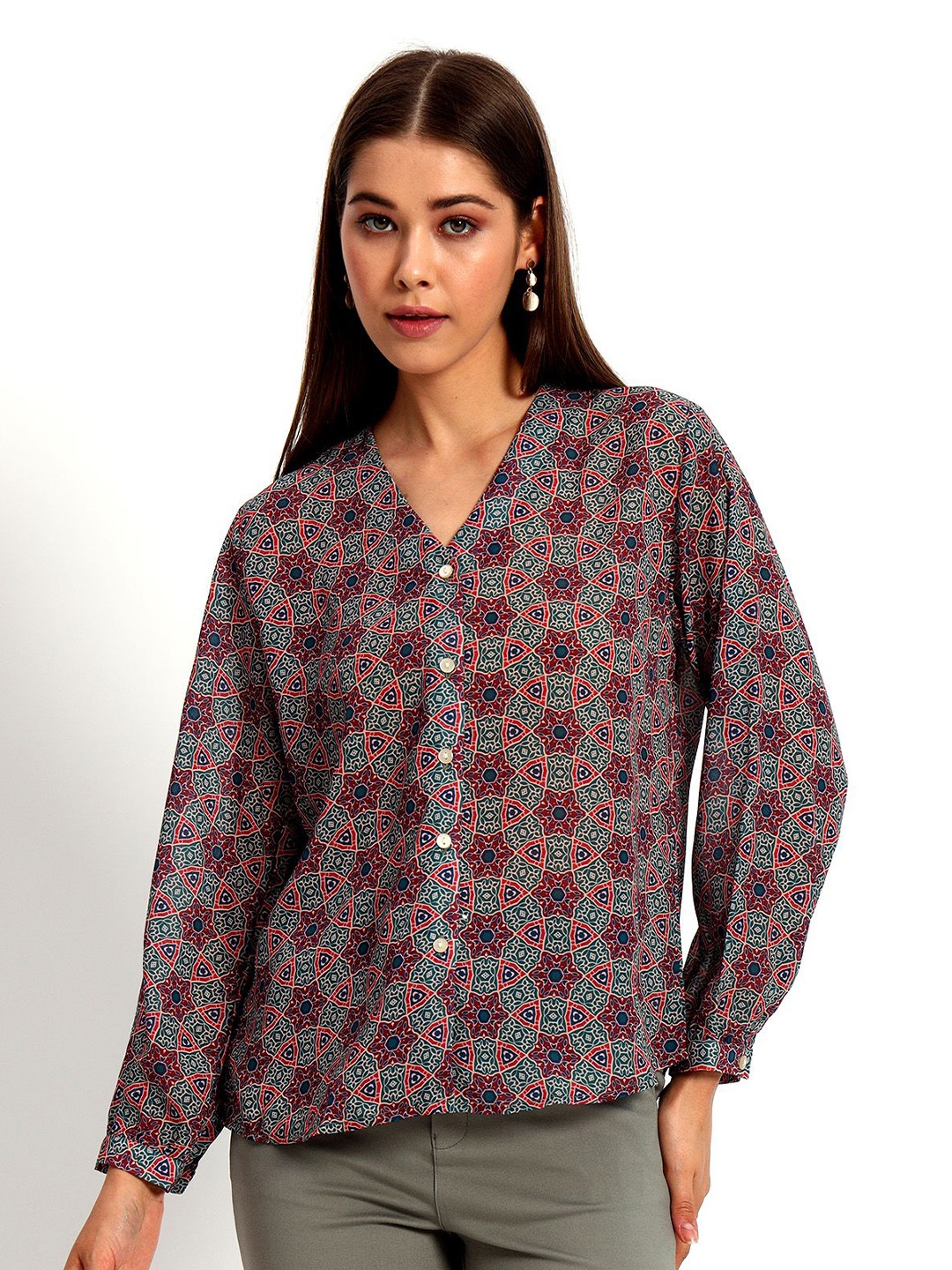 

Peikh Women Classic Opaque Printed Casual Shirt, Maroon
