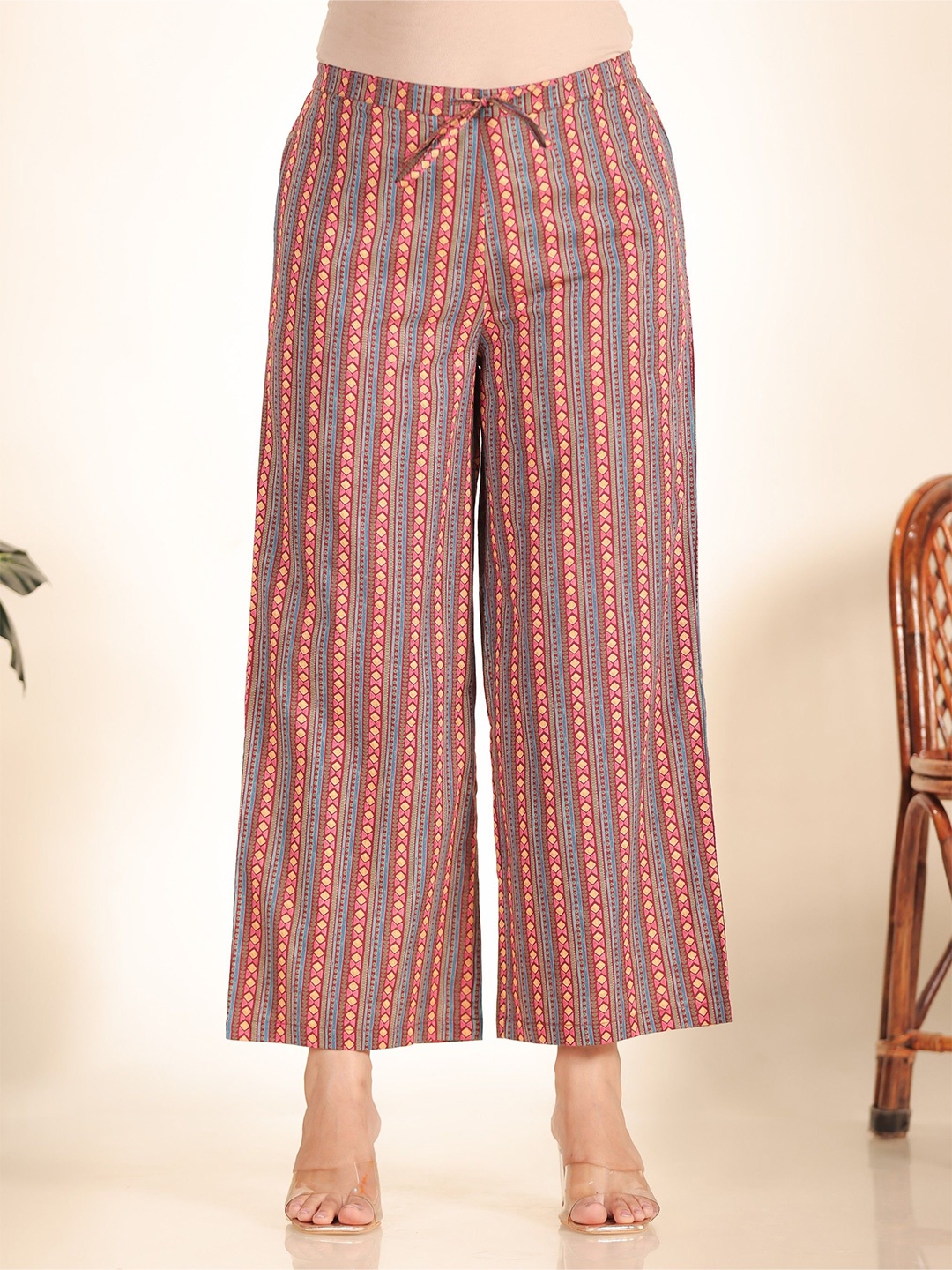 

Aramya Women Striped Cotton Ethnic Palazzos, Maroon