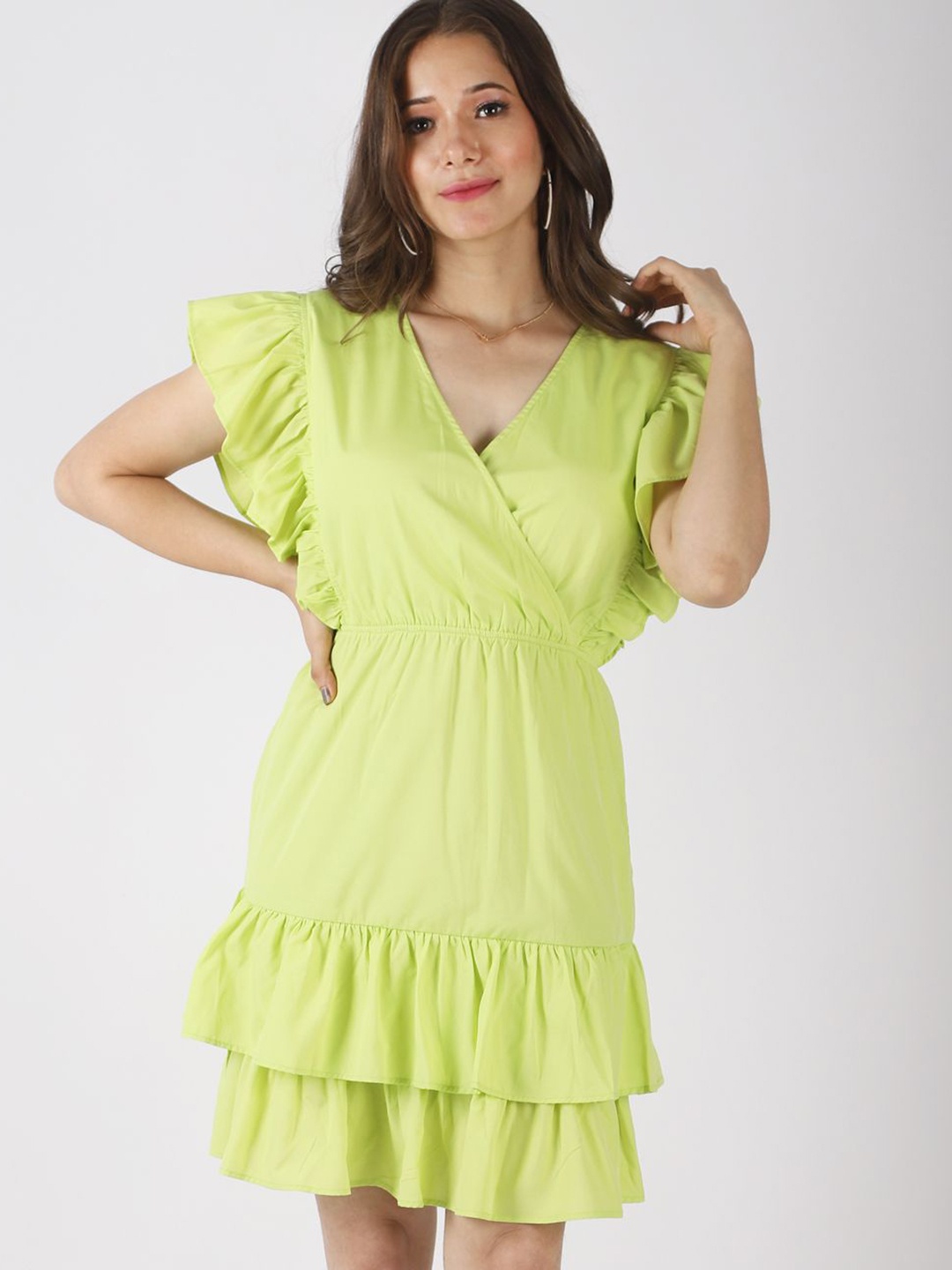 

DressBerry Flutter Sleeve Ruffled Dress, Green