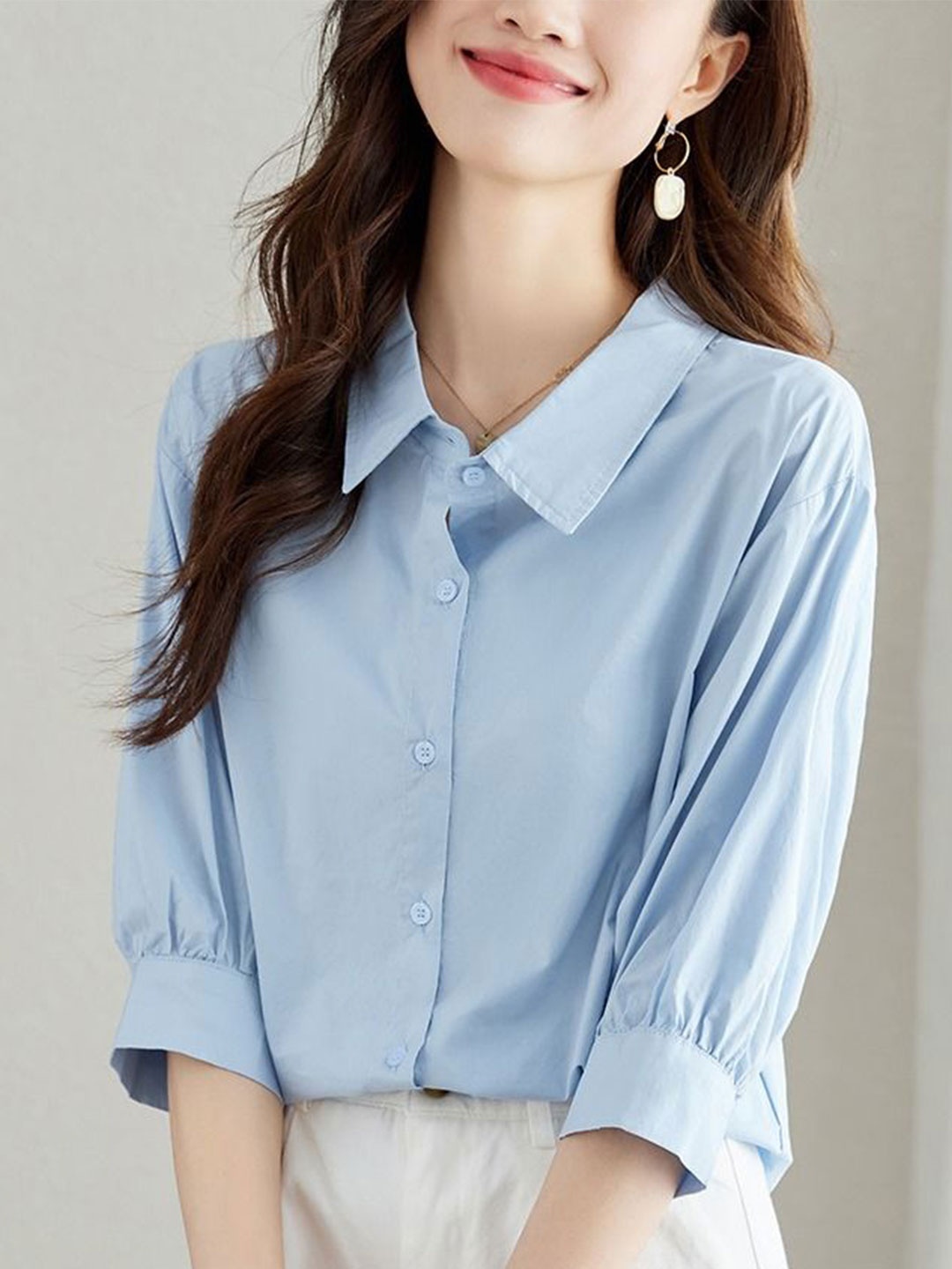 

StyleCast Women Relaxed Fit Spread Collar Solid Cotton Casual Shirt, Blue