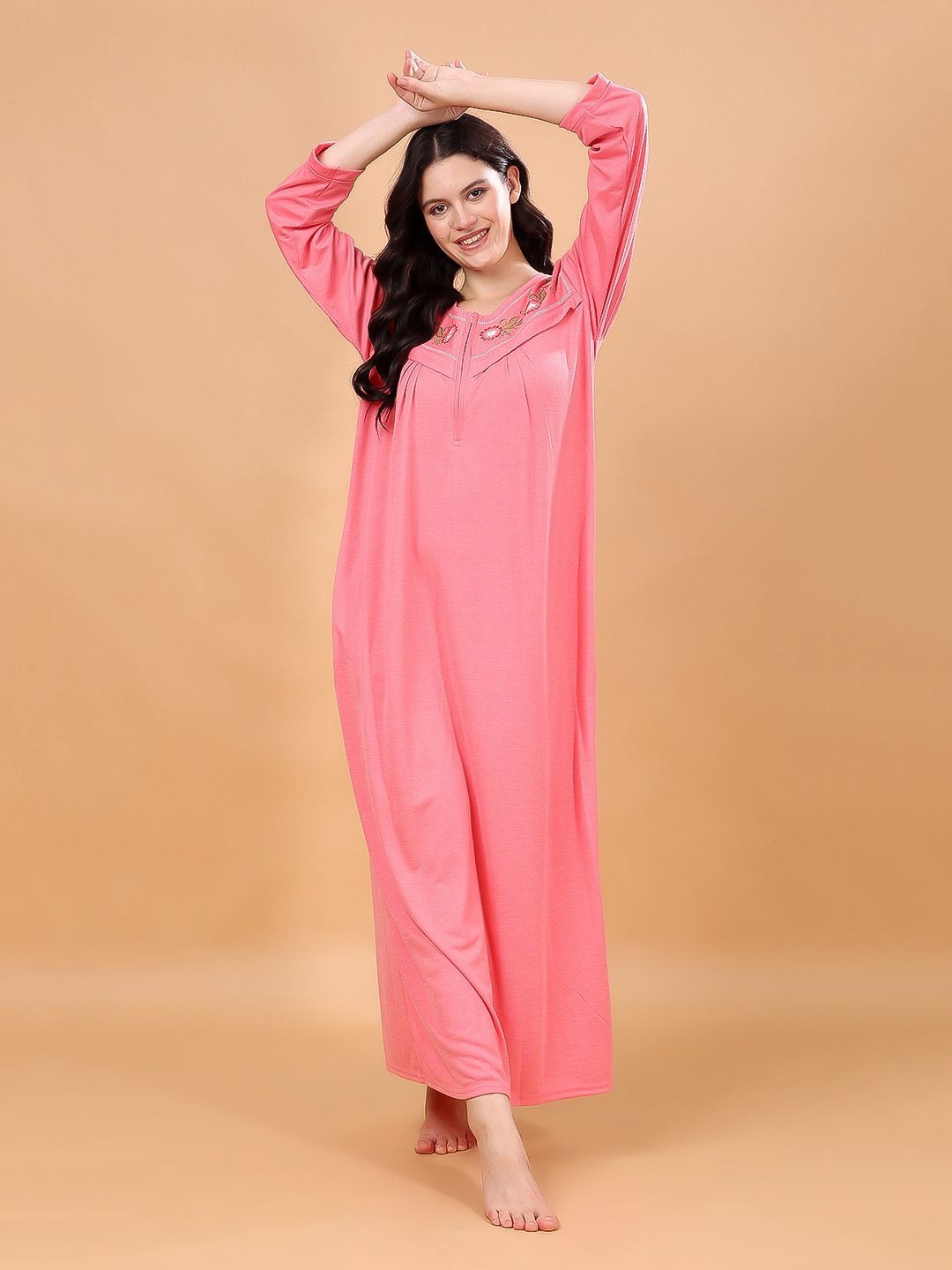 

CHUI MUI Embroidered Maxi Nightdress, Pink