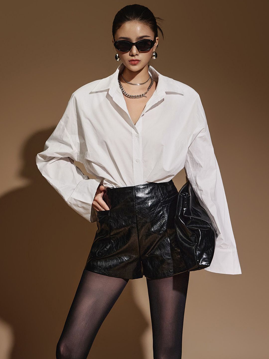 

BAESD Women Oversized Fit Spread Collar Solid Cotton Casual Shirt, White