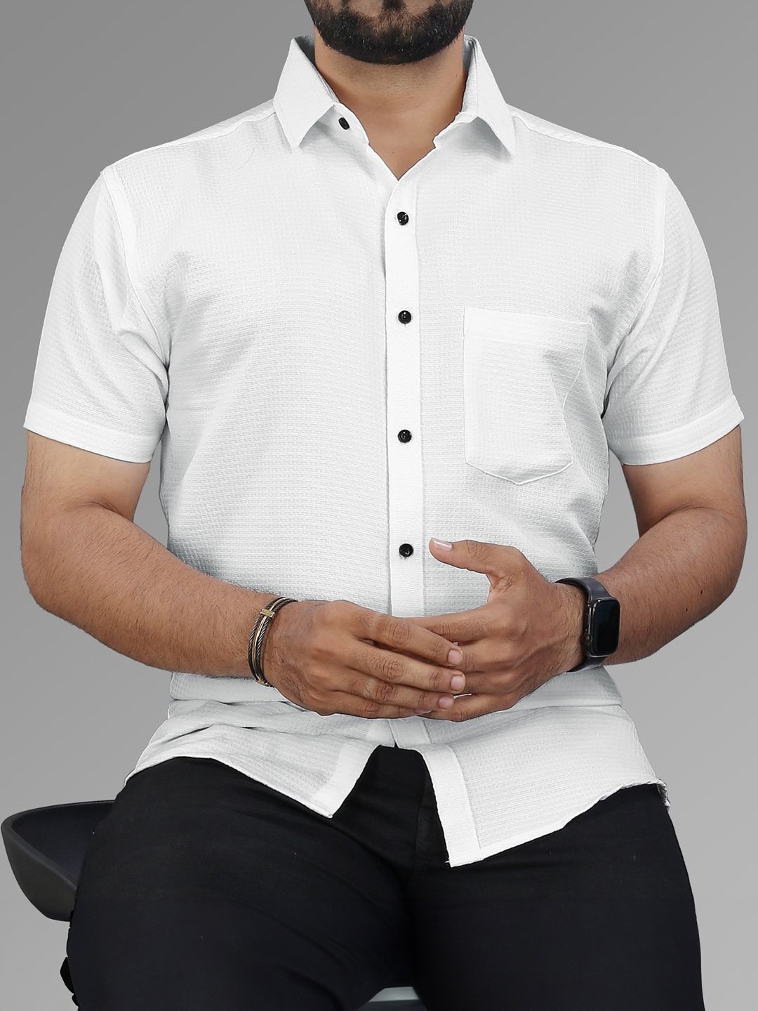 

VeBNoR Men Textured Standard Fit Casual Shirt, White