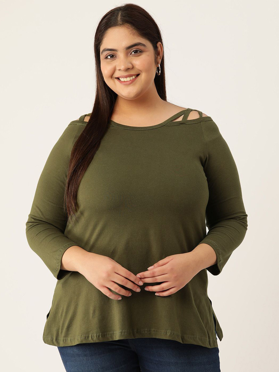 

theRebelinme Women Cotton Plus Size Top, Olive