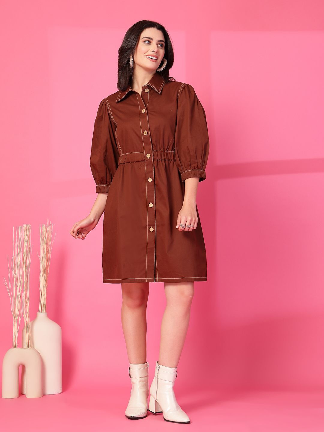 

plusS Women Shirt Mini Dress, Maroon