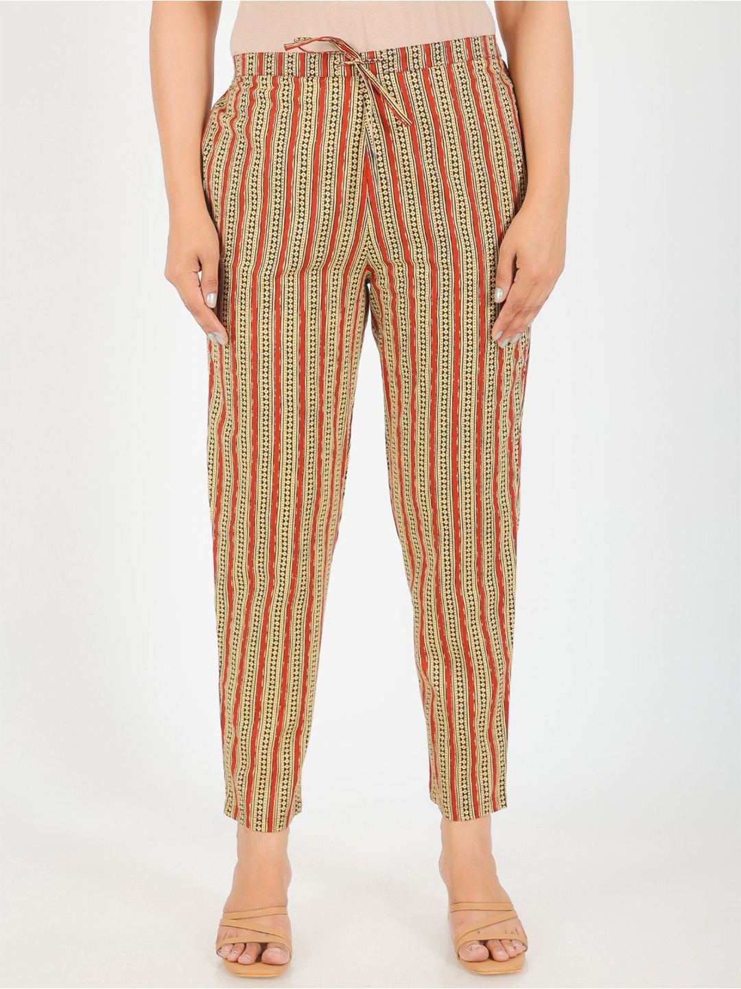 

Aramya Women Striped Straight Ethnic Cotton Palazzos, Beige