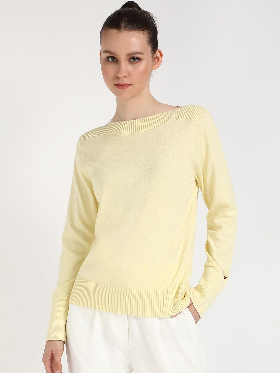 

Tommy Hilfiger Women Boat Neck Cotton Pullover Sweater, Yellow