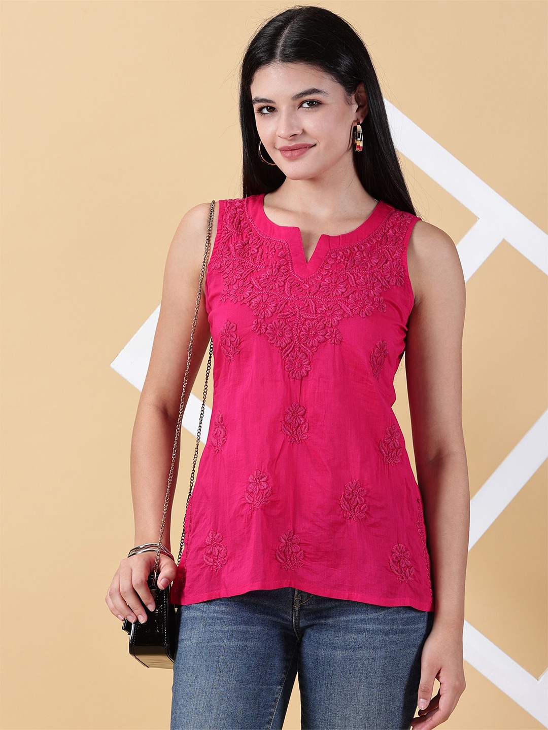 

DIVINATION Embroidered Cotton Top, Pink