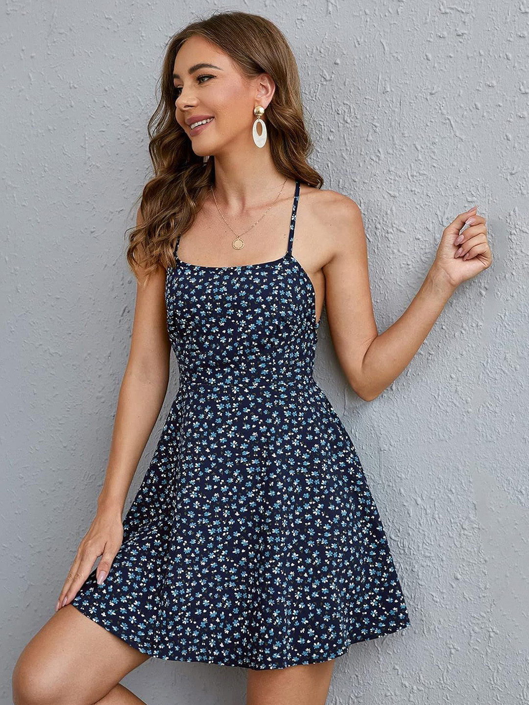 

Beera Women Floral Printed Fit & Flare Dress, Navy blue