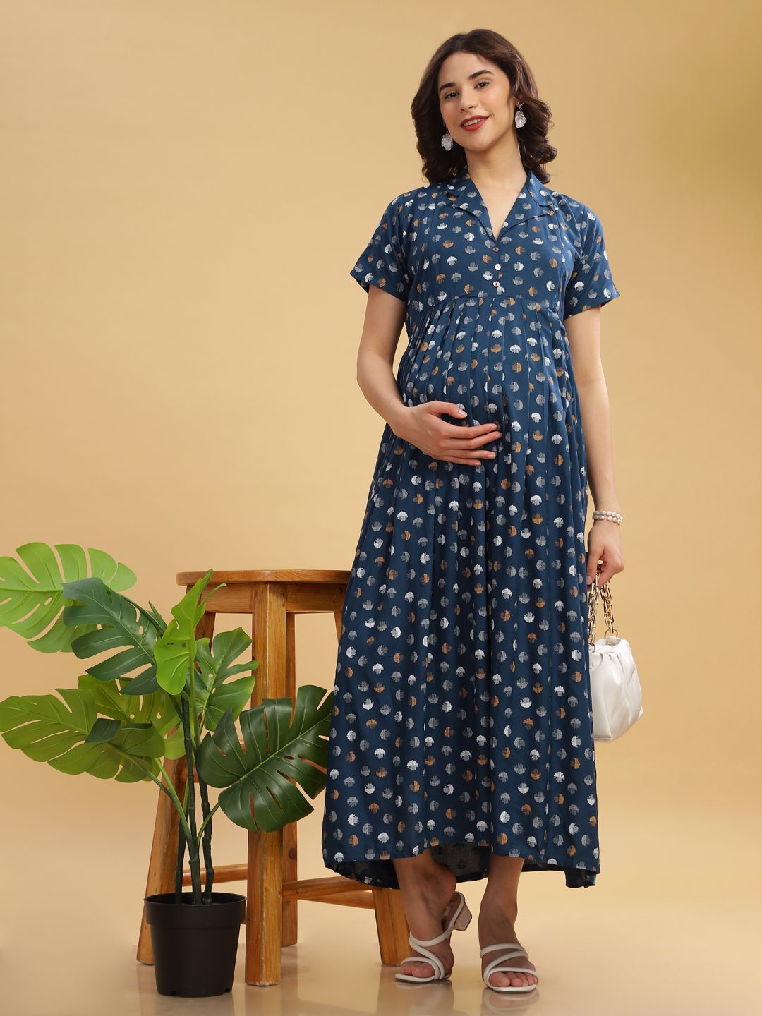 

LOVELY MOM'S Women Floral Printed A-Line Maternity Dress, Blue