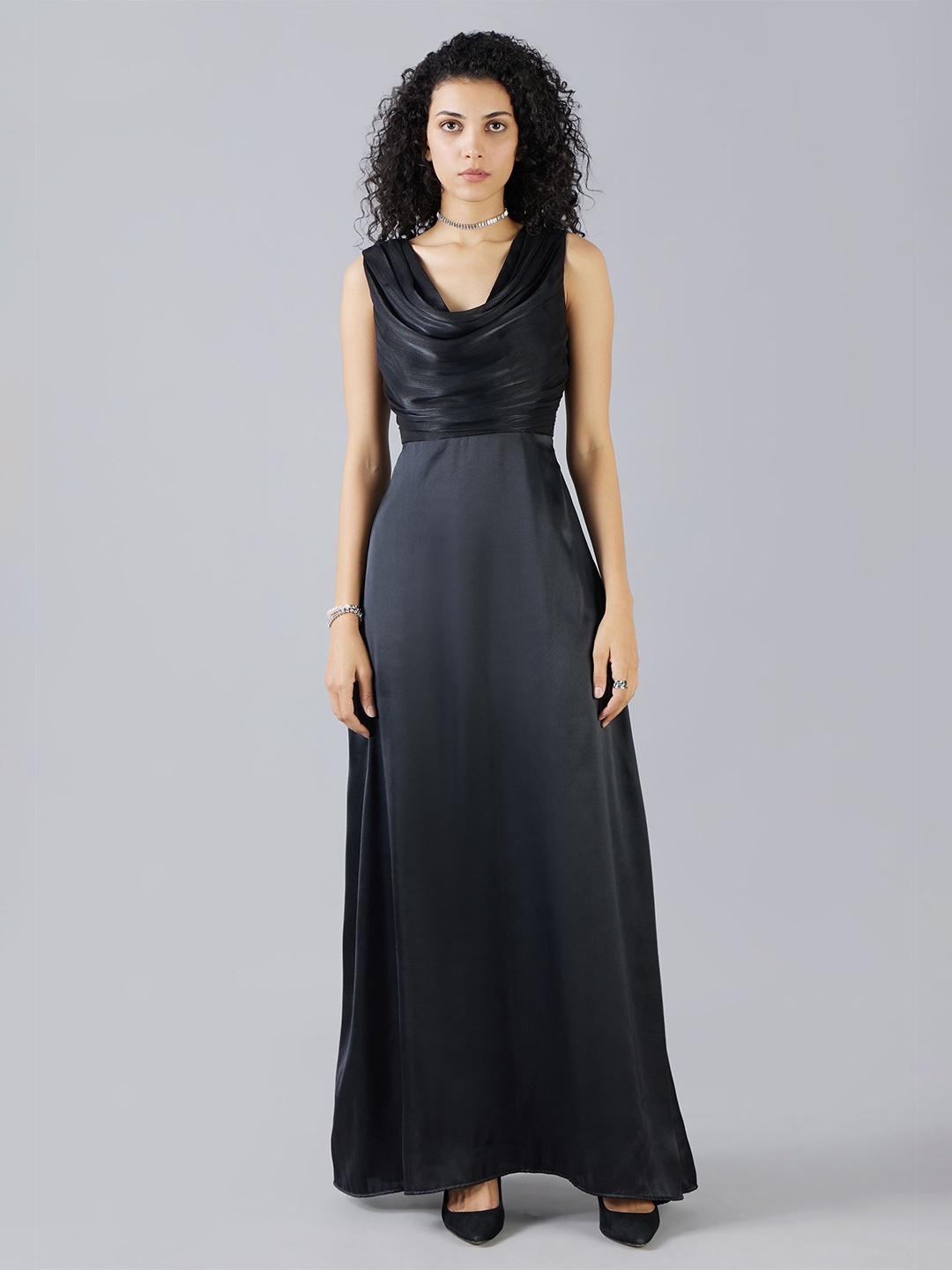 

MISH X Women Cowl Neck Maxi Fit and Flare Dress, Black