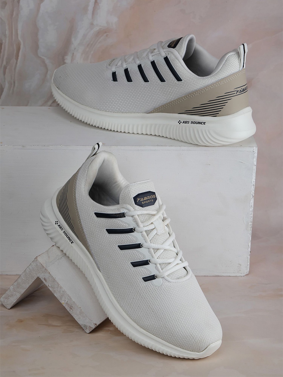 

ABROS Men POSH-ON Mesh High-Top Air Running Sports Shoes, Off white