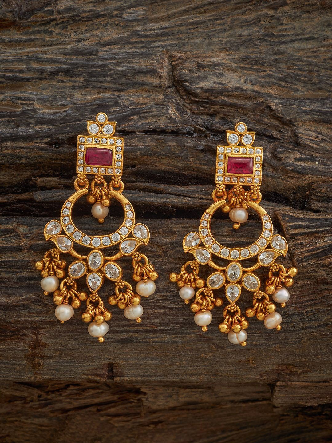 

Kushal's Fashion Jewellery Crescent Shaped Chandbalis Earrings, Red