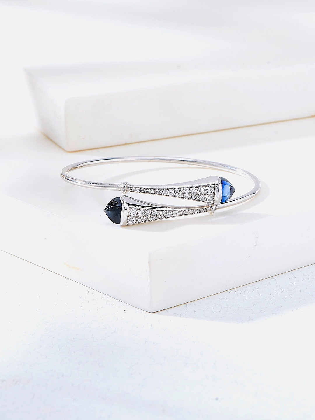 

Nipura 925 Sterling Silver Rhodium-Plated Cubic Zirconia Studded Cuff Bracelet