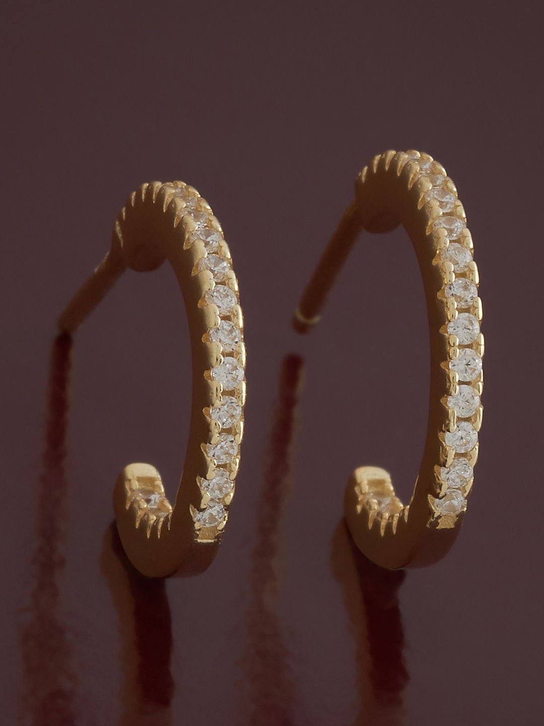 

Kushal's Fashion Jewellery Sterling Silver Gold Plated Zircon Half Hoop Earrings