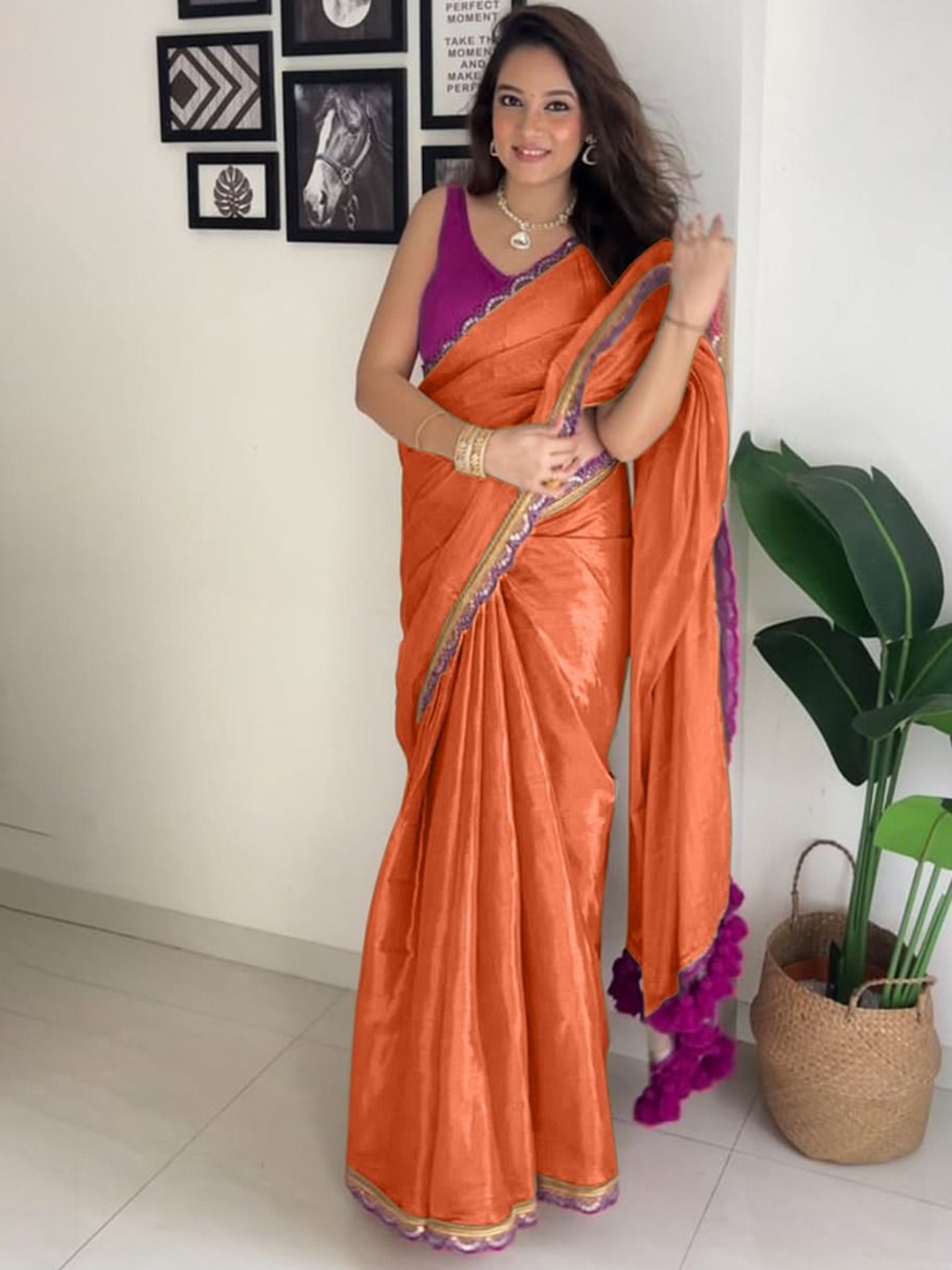 

Anouk Embellished Embroidered Tissue Saree, Orange