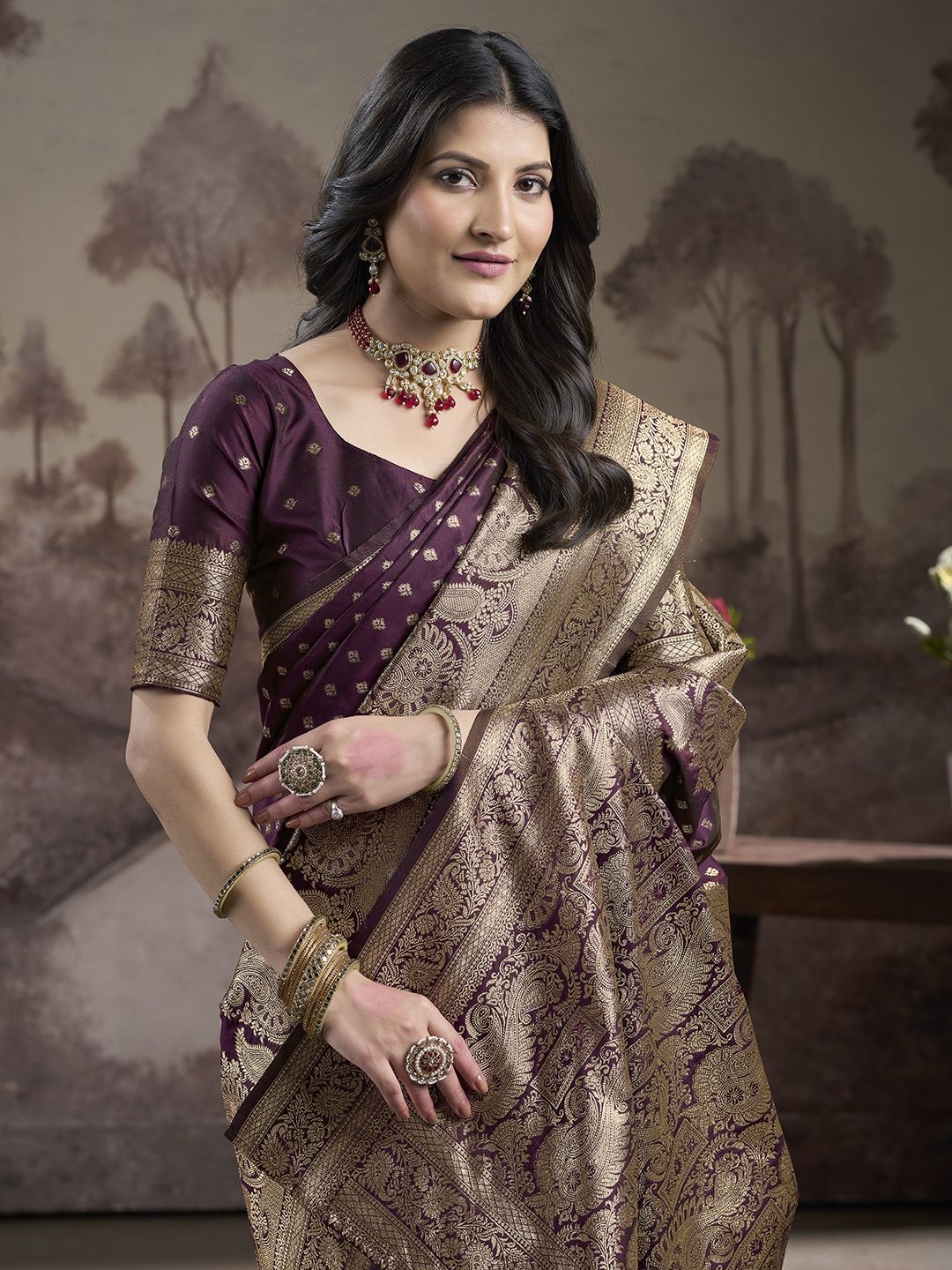 

Ethnielle Ethnic Motifs Pure Silk Saree, Magenta
