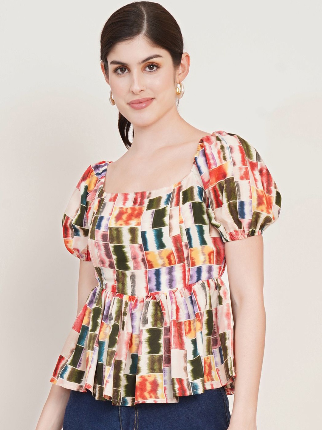 

Moda Rapido Puff Sleeve Crepe Top, Multi