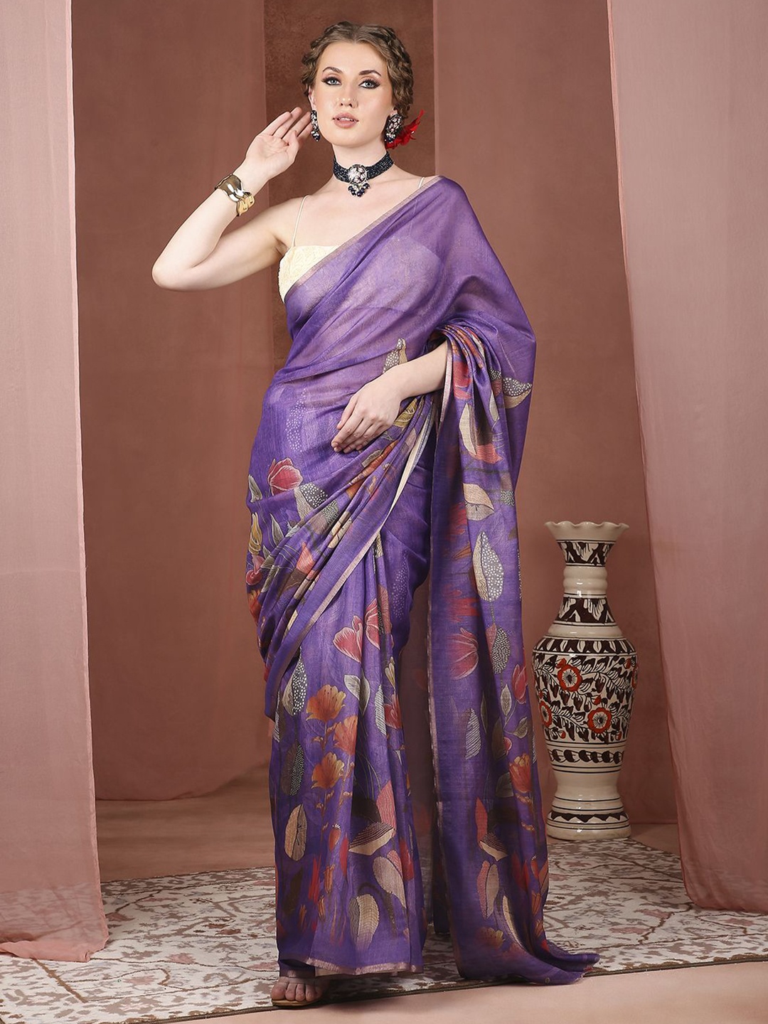 

JUST FASHION Floral Zari Banarasi Saree, Purple