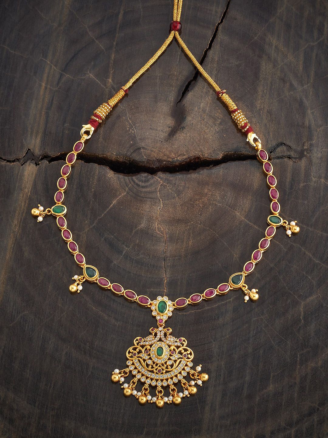 

Kushal's Fashion Jewellery Sterling Silver Gold-Plated Temple Necklace