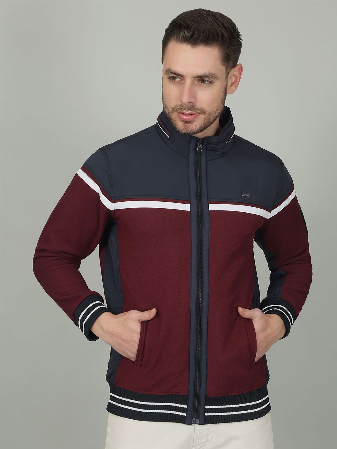 

Cantabil Men Colourblocked Long Sleeves Sweatshirt, Maroon