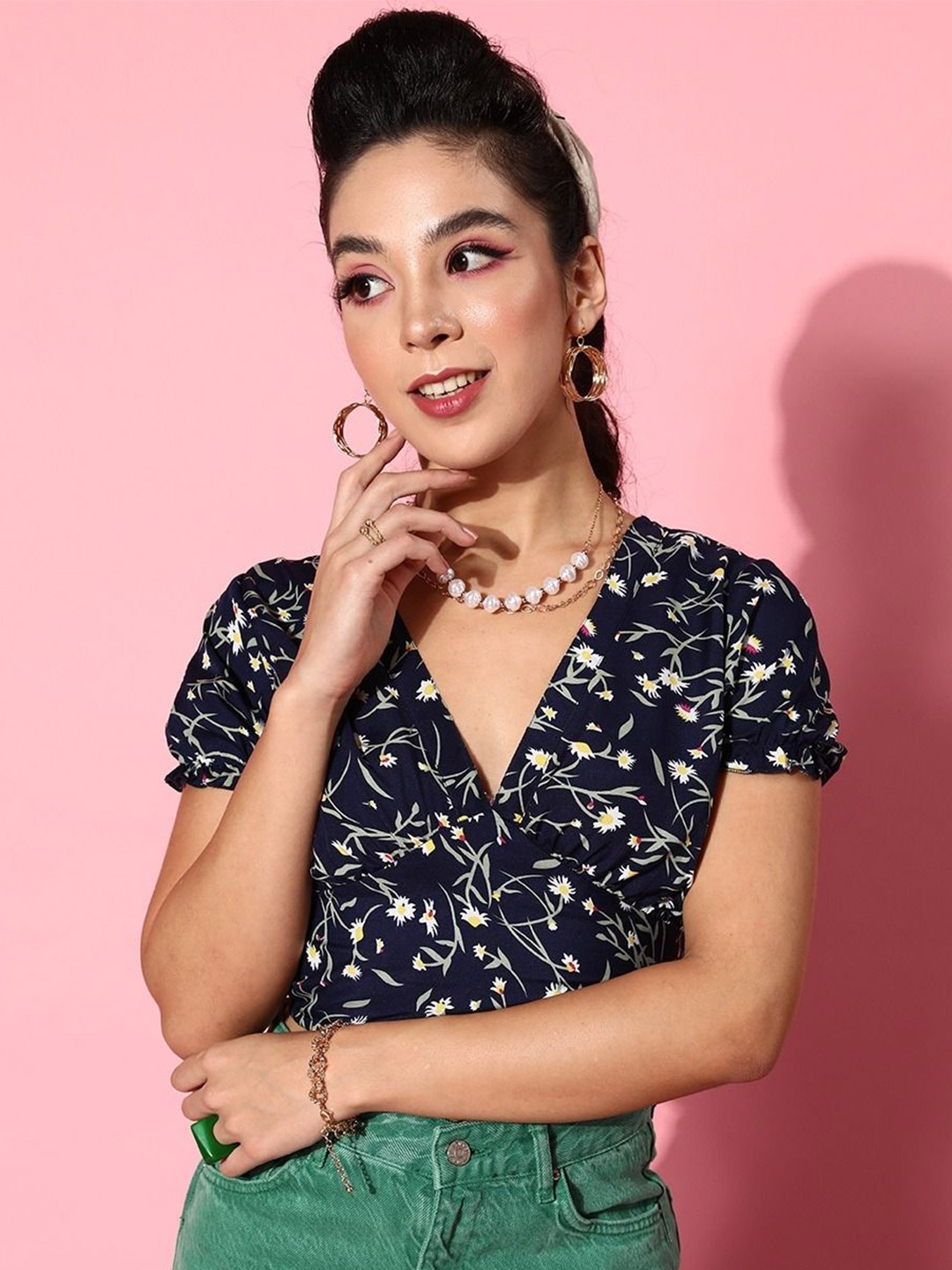 

Moda Rapido Floral Print Crepe Top, Navy blue