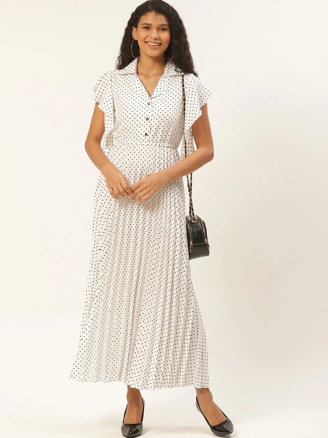 

Moda Rapido Women Printed Flutter Sleeve Crepe Fit & Flare Maxi Dress, White