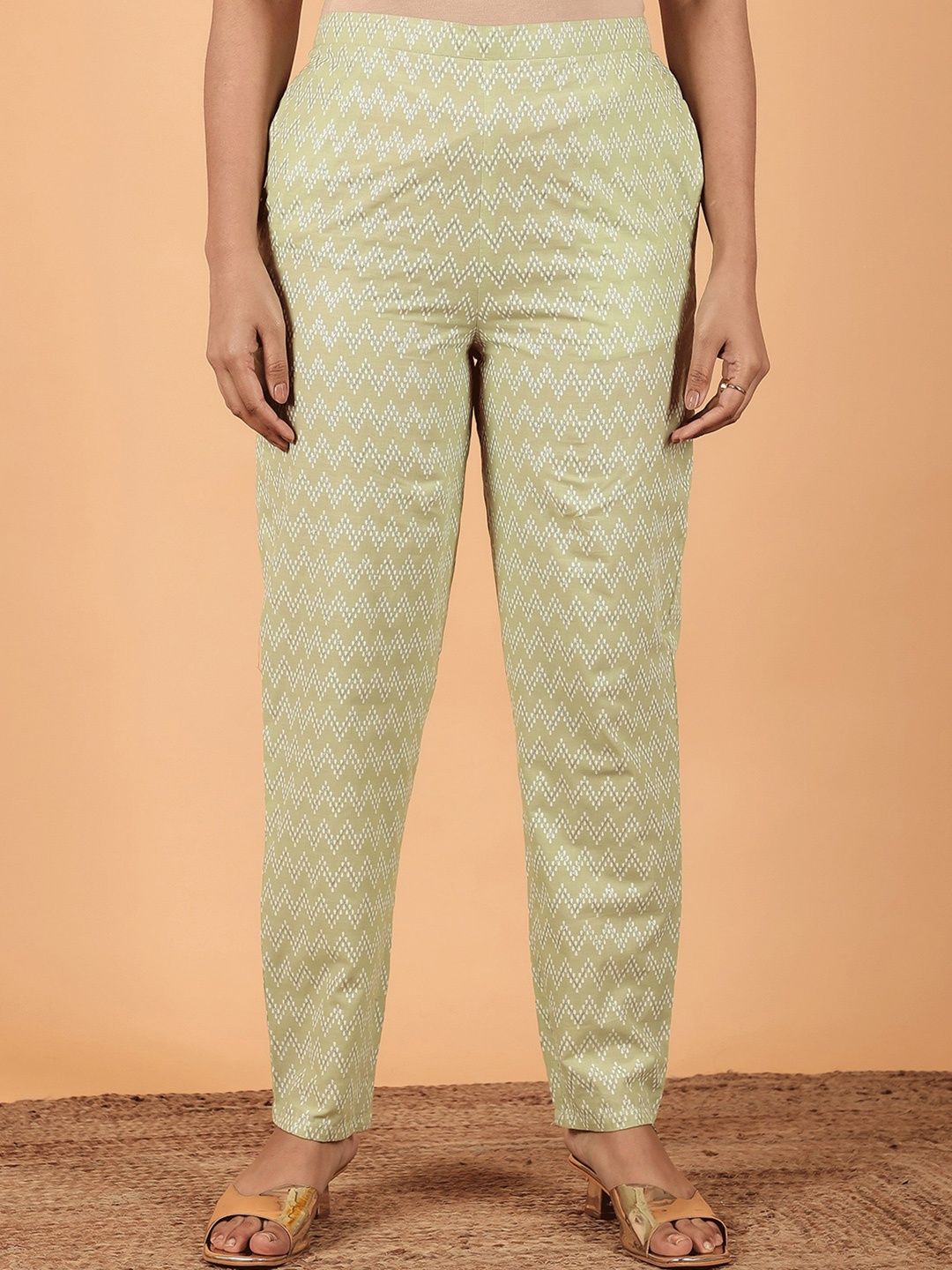 

Aramya Women Geometric Printed Cotton Ethnic Palazzos, Green